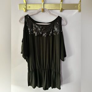 Baby Phat Jean Co. Black Sequin Cold Shoulder Top Size L